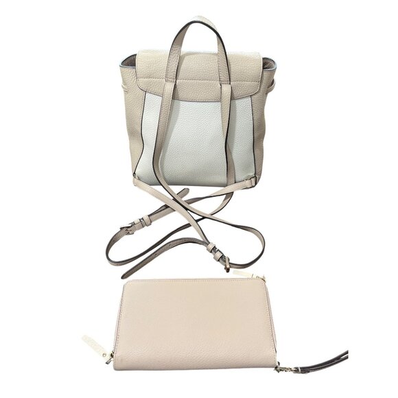Kate Spade Leila Colorblock Medium Flap Backpack & Zip Wallet Set Warm Beige - Picture 3 of 11